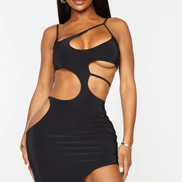 

casual dresses holes drawstring green cut out y2k fashion hollow spaghetti strap short summer s3jv, Black;gray