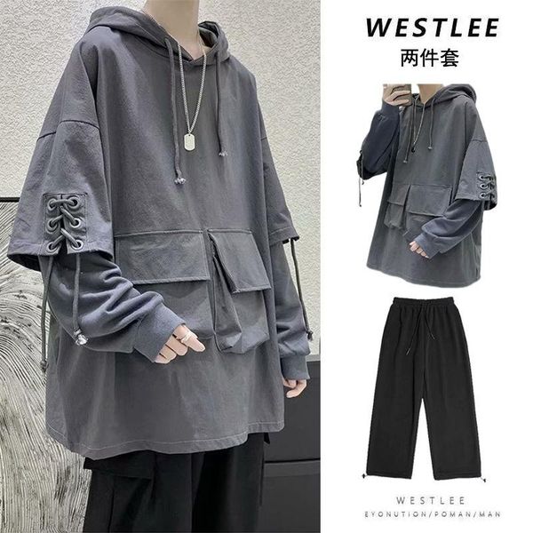 

men's tracksuits loose and handsome youth stitching sweater suit fashion function frock top, Gray
