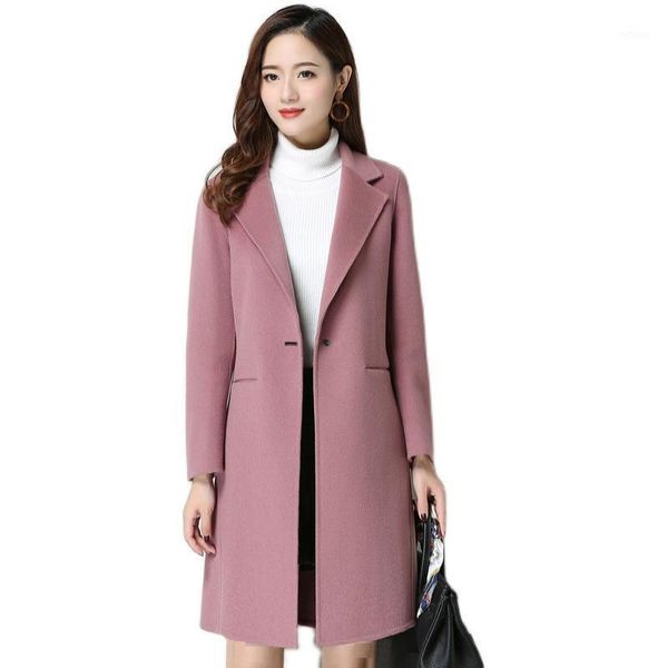 

women's wool & blends double sided coat women mid-long suit collar korean windbreaker jacket ladies solid color thick female woolen gow, Black