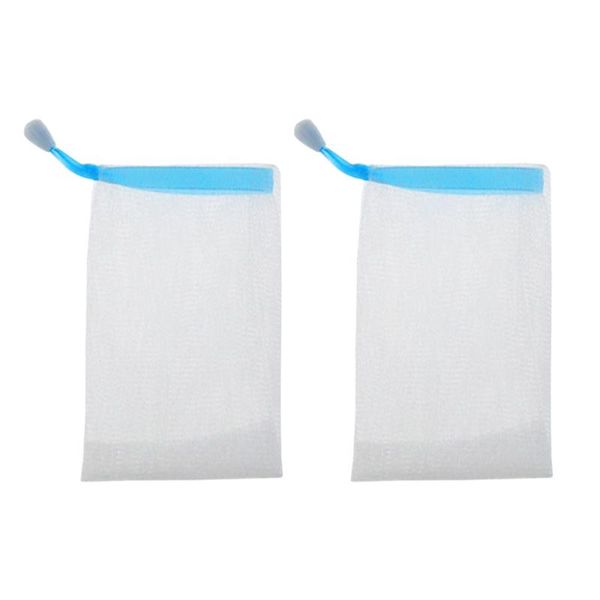 

2pcs exfoliating mesh soap saver pouch bubble net soap mesh bag body facial cleaning tool (sky blue)