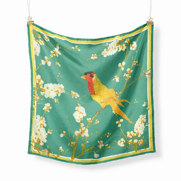 

scarves vintage design square scarf women silk floral and parrot print fashion headband hair accessories for girls fj613, Blue;gray