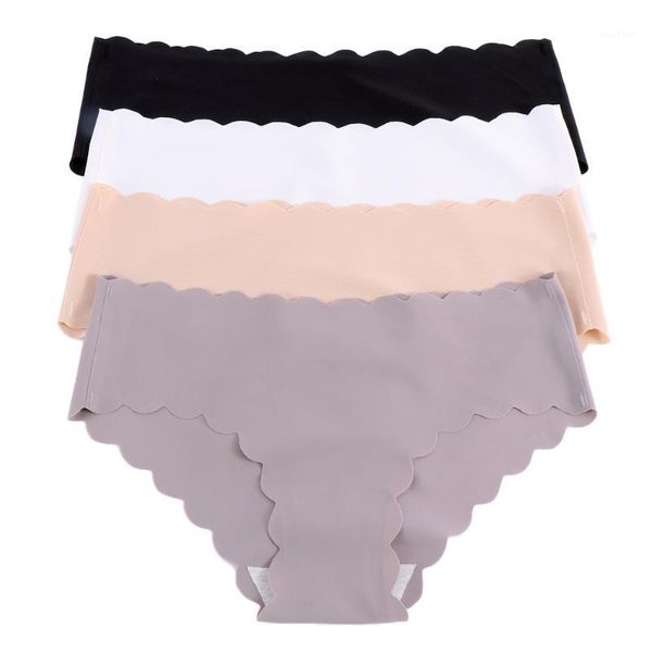 

one-piece seamless underwear women breathable ice silk briefs ladies wavy side comfortable women's panties, Black;pink