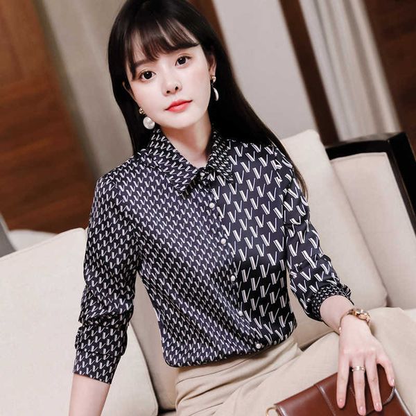 

large size s-4xl style retro ladies office shirt casual loose long-sleeved printed women's bottoming overalls 210527, White