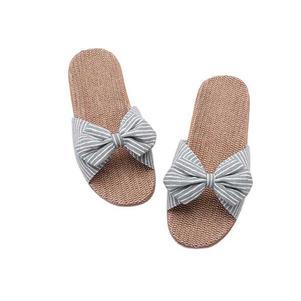 

suihyung women flax slippers summer casual slides comfortable striped floral bow girls sandals female indoor home shoes slip on y0804, Black