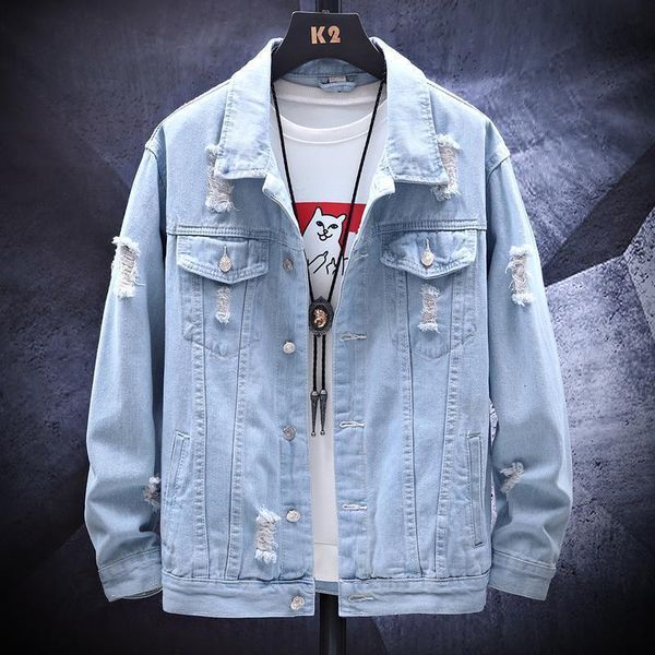

autumn holed denim jacket 2021 new trend casual men's coat, Black;brown