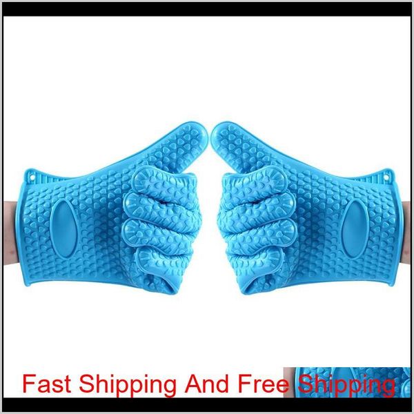 

kitchen microwave oven mitt baking gloves thermal insulation anti slip sile five-finger heat resistant safe qyloej five2010