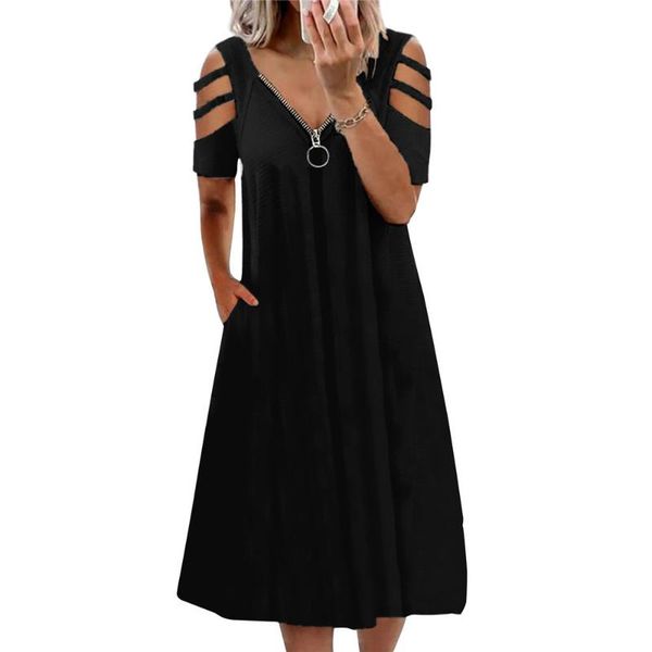 

women's swimwear summer v-neck zipper short sleeve dress outdoor vacation loose breathable quick dry beach casual cool, White;black