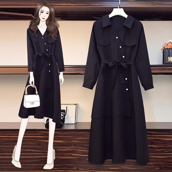 

autumn 2020 new women's clothing large women's clothing slightly fat younger sister reduce age cover meat temperament close waist, Black;gray