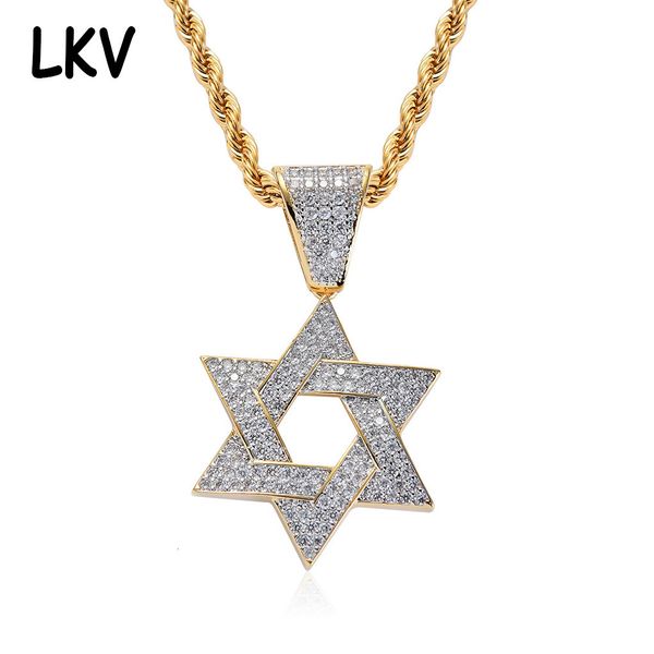 

micro zircon six pointed star men's necklace hip hop rap accessories david's pendant, Silver