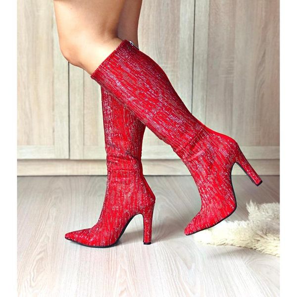 

boots red cubic zirconia special design season slip-resistant outsole modern high heel stone detail women's shoes, Black