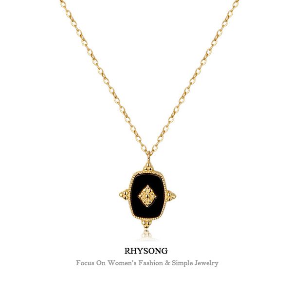 

rhysong titanium with 18k gold retro jewelry statement baroque neck square mini beads on sidde pendant long neckalce for women q0531, Silver
