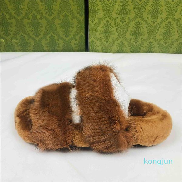 

designer- women mink slippers warm cotton slippers fashion ladies flat minks fur slipper shoes size 35-42, Black