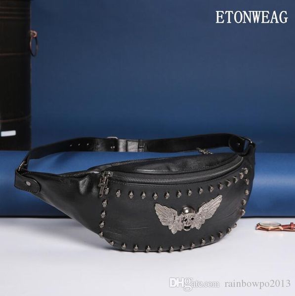 

wholesale men bag ghost pattern mens cycling bags personality rivet punk shoulder handbag street cool skull messenger handbags