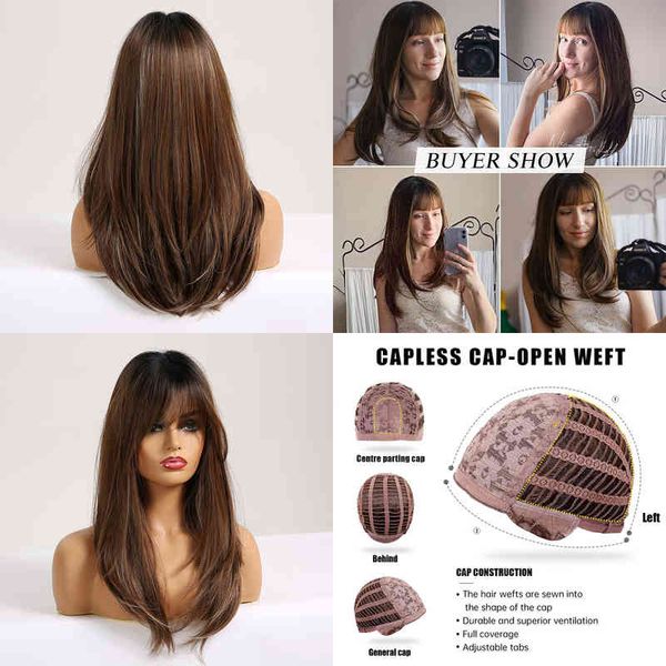 

hair synthetic wigs cosplay easihair long straight wigs with bangs black to brown ombre synthetic for women daily natural hair heat resistan