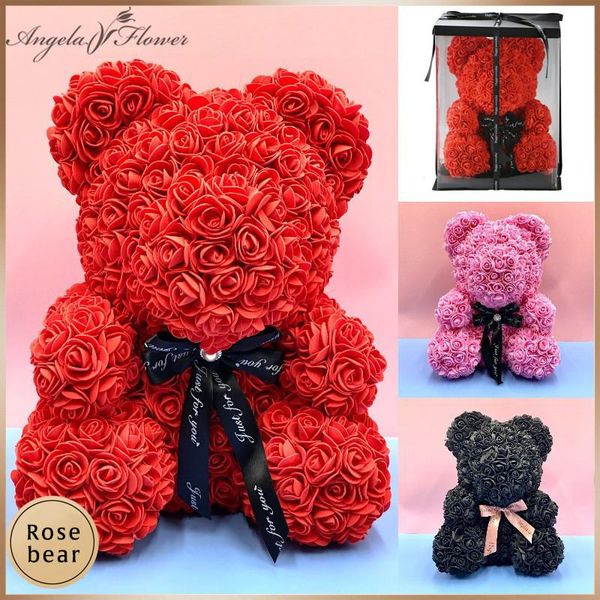 

valentine's day gift foam rose bear with box pe teddy rose artificial flower gift for girl friends mother wife home decor 40 cm