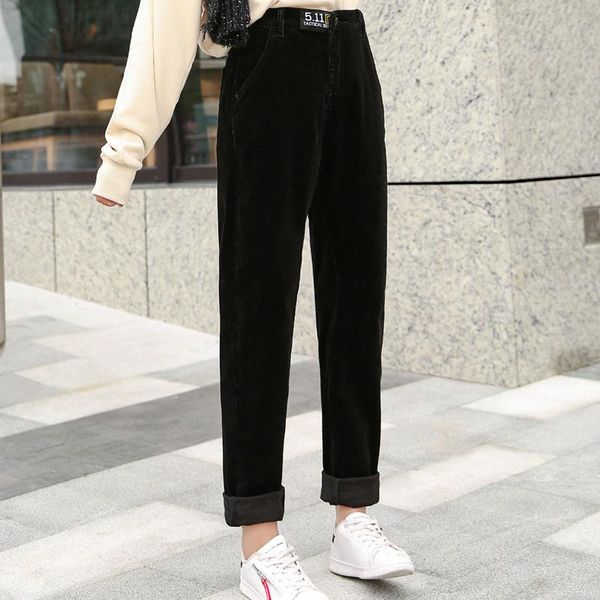 

women's pants & capris 2021 autumn and winter high corduroy long version harem waist casual trousers, Black;white
