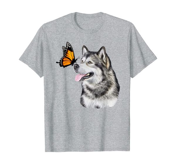 

cute siberian husky with butterfly dog lover gifts t-shirt, White;black