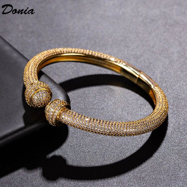 

donia jewelry designer bracelet double fist copper bracelet with zirconia jewelry adjustable opening luxury bracelet gift, Black