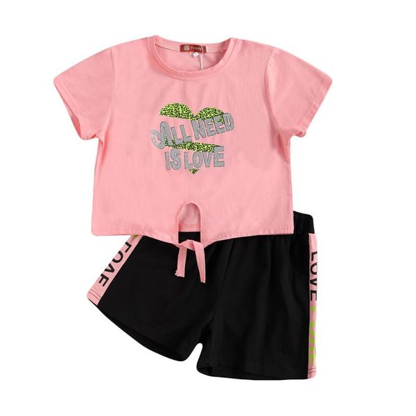 

clothing sets fashion little girl summer clothes set print short sleeve crop and pants 2-piece suits kids girls outfit, White