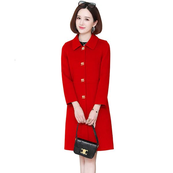 

2021 women high-end double sided cashmere overcoat new female autumn winter coat lady slim wool jacket fashion woolen coats nuiz, Black