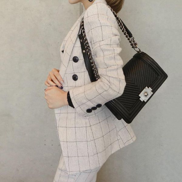 

women's tracksuits spring and autumn korean plaid leisure suit jacket female fashion slim small dd97, Gray