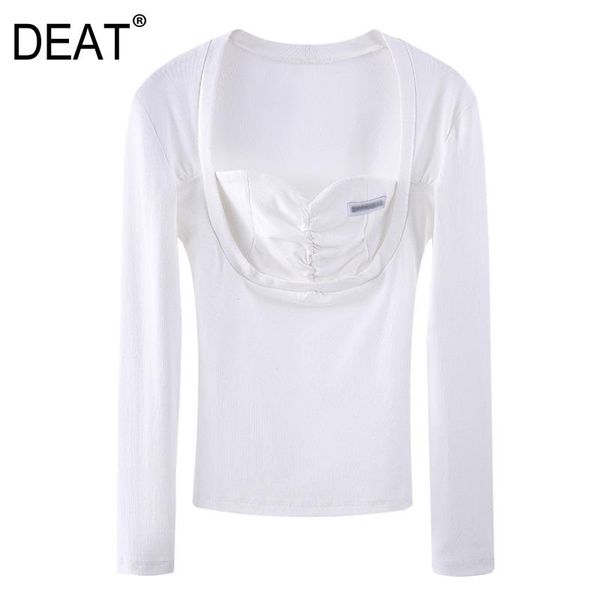 

women's t-shirt [deat] long sleeve aquare collar solid color shirt for women pure cotton casual style fashion tide 2021 spring gx30, White