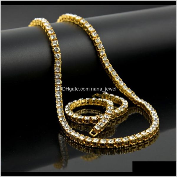 

shiny single row 5mm crystal cubic zirconia miami cuban link chain necklace bracelet jewelry sets hip hop bling jewelry for mens women ha9d0, Silver