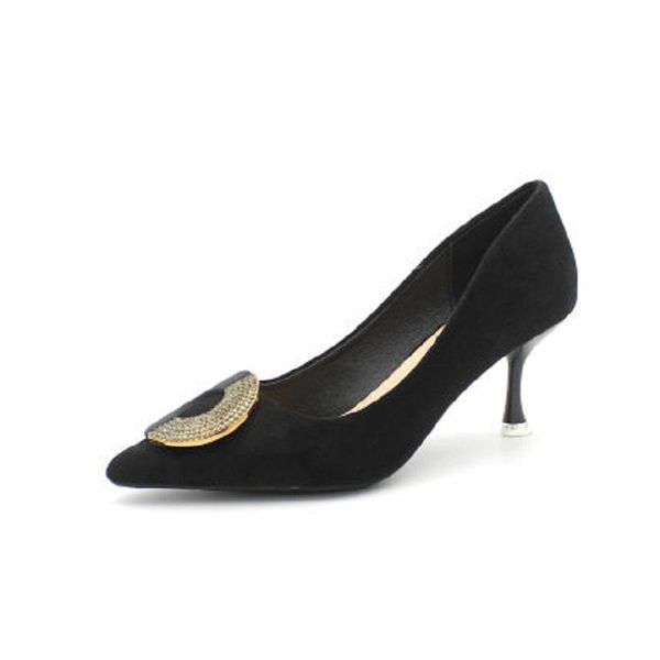 

dress shoes 2021 spring women's fashion high-heeled wild comfortable metal decoration set of tiptoe thin heel, Black