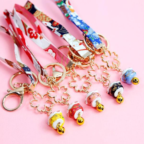 

keychains 1pc porcelain fortune cat ribbon tassel pendant keyholder phone rings keychain, Silver