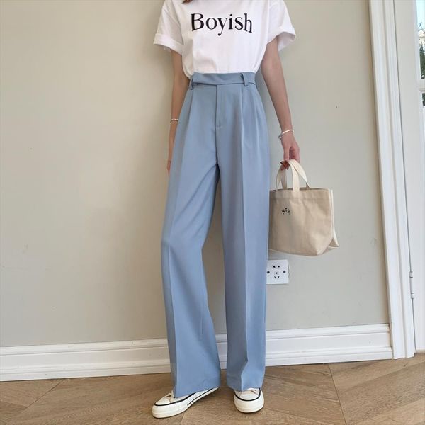

drape trousers loose slim straight women pants high waist ol office suit long spring autumn casual pantalones mujer, Black;white