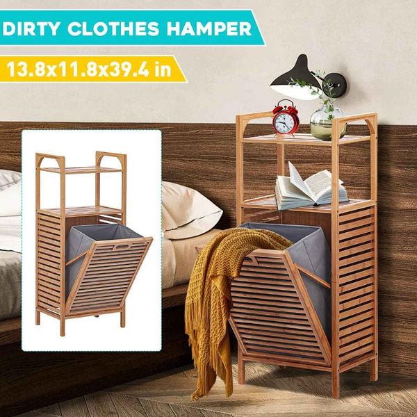 

multi-function bathroom hamper clothes organizer dirty clothes storage basket bathroom rack household bamboo laundry cabinet