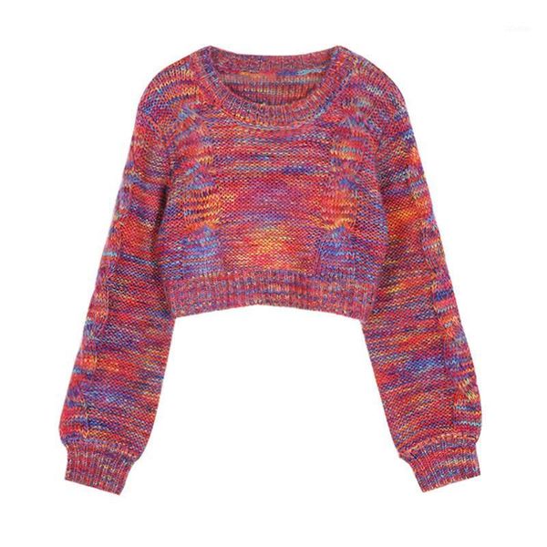 

women's sweaters vsue women loose crew neck pullover rainbow sweater cropped chic gray red m0322, White;black