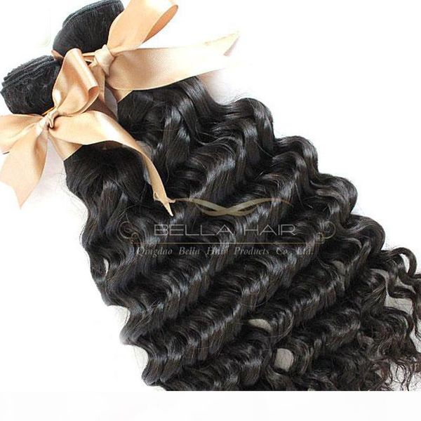 

high grade brazilian hair extensions hair weaves 4pcs lot virgin human hair deep wave natural color bellahair, Black