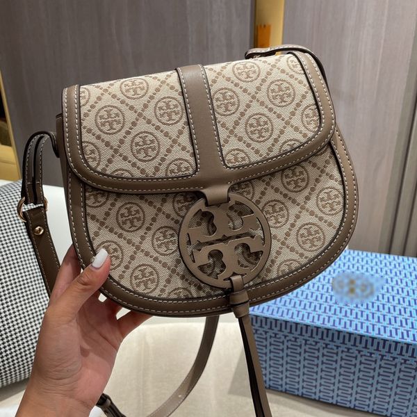 

2021 new tb women's miller single shoulder messenger embroidered saddle bag canvas collage buckle semi-circular bag