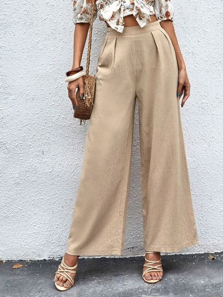 

solid zipper back wide leg pants z4fg#, Black;white