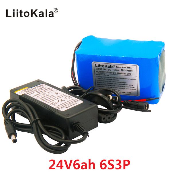 

liitokala 24v 6ah 6s3p battery pack 25.2v 18650 batteries 6000mah rechargeable cell for gps navigator golf car electric bike