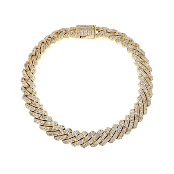 

new designs 20mm width gold plated blingbling 3 rows cz diamond stone miami cuban chain necklace bracelet for men women hip hop chains, Silver