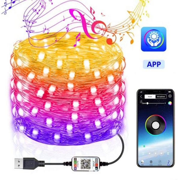 

strings 2021 usb led string light silver wire fairy app remote control color changing garland home christmas party decor lighting