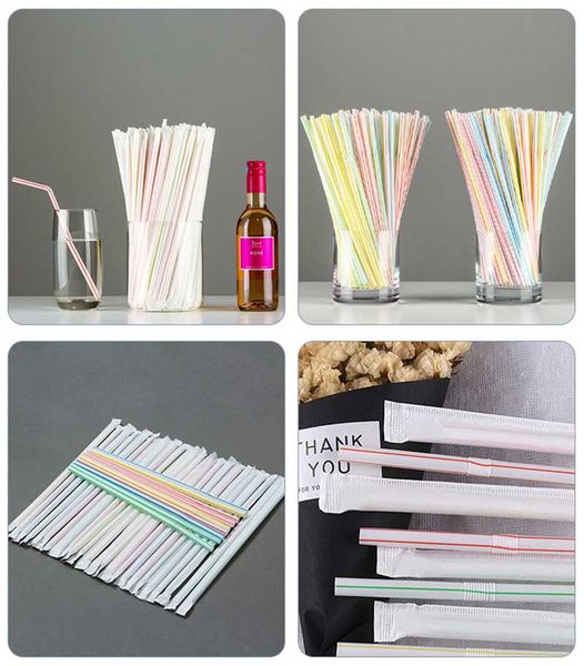 

drinking straws 200pcs single packaging transparent/color mixed long wedding party supplies plastic kitchen accessories
