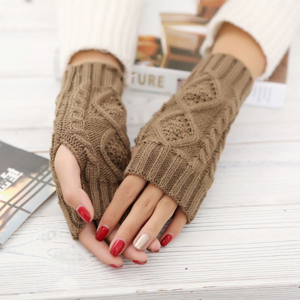 

fashion gloves women winter hand arm crochet knitting fingerless gloves for women ladies warm mittens femme hiver guantes mujer, Red;black
