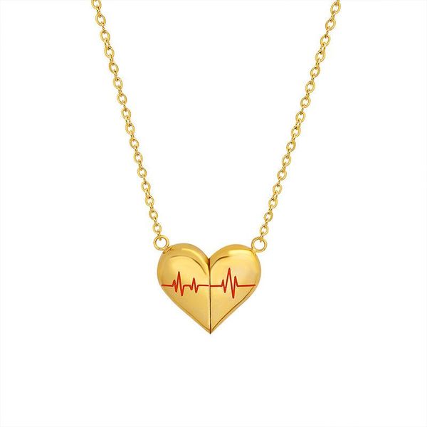 

chains couples matching gift magnetic pendant necklace for women love heart choker electrocardiogram bijoux femme, Silver