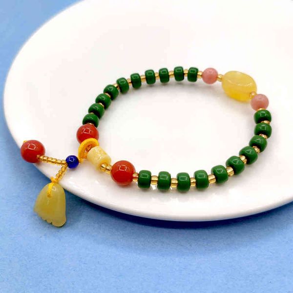 

chinese-style products honey wax bucket pearl chalcedony gourd lotus flower bracelet women's small fresh korean simple girlfriends