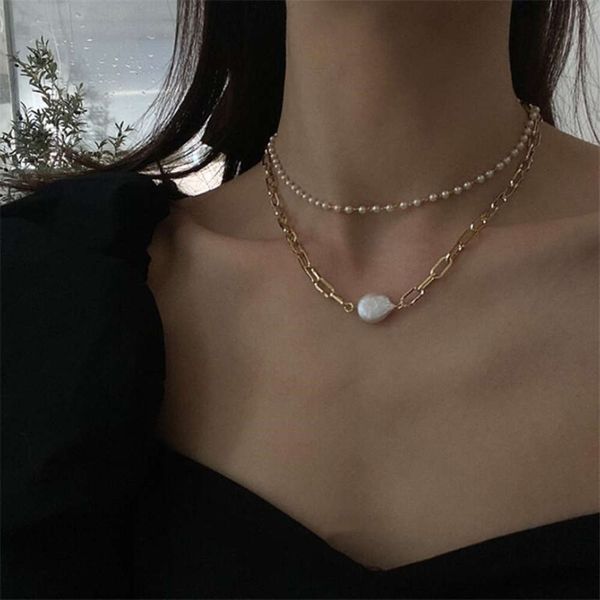

hbp french baroque pearl double layer necklace women's fashion personality trend neckchain, Silver