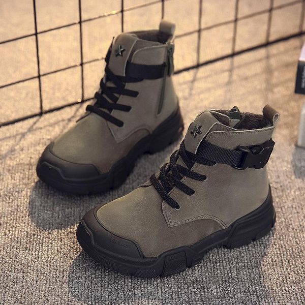 

boots winter kids ankle fashion vintage boys for children waterproof girls snow sneakers outdoor non-slip, Black;grey