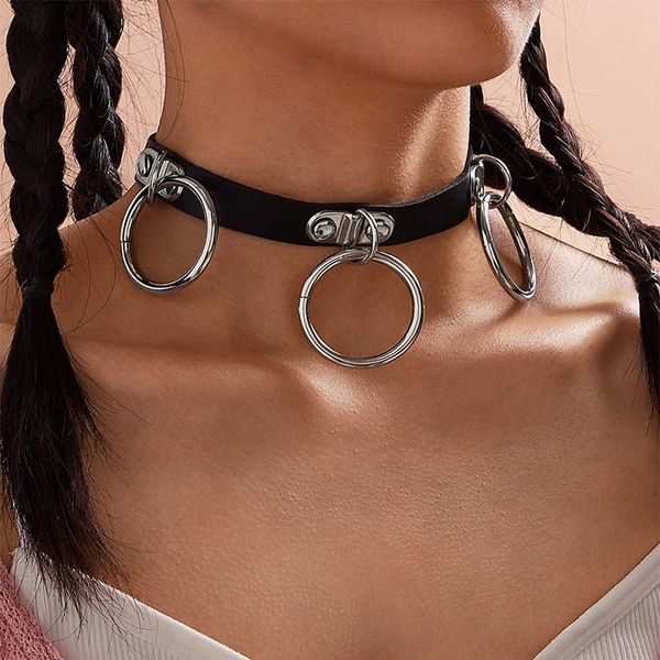 

fashion leather choker harajuku rock necklace for women goth punk chain necklace festival jewelry retro accessories, Golden;silver