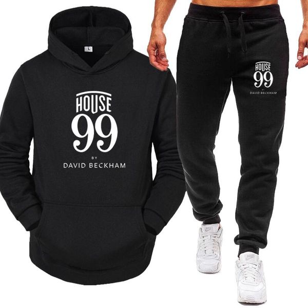 

men's tracksuits winter casual cashmere hoodie + black sports pants, Gray