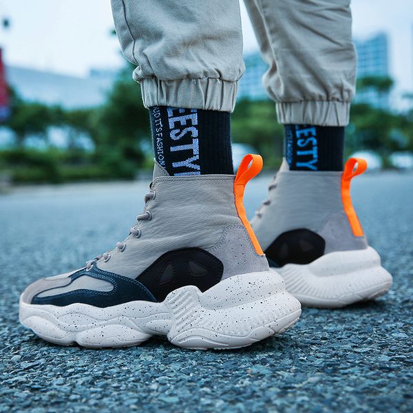 

autumn and winter thick bottom tide shoes high-canvas mens shoes portable light running shoes sport comfortable mens