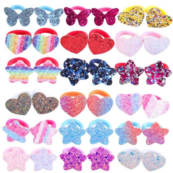 

hair accessories 36pcs toddler ties girls ponytail holder elastic children bands glitter sequins butterfly rainbow sparkly, Slivery;white