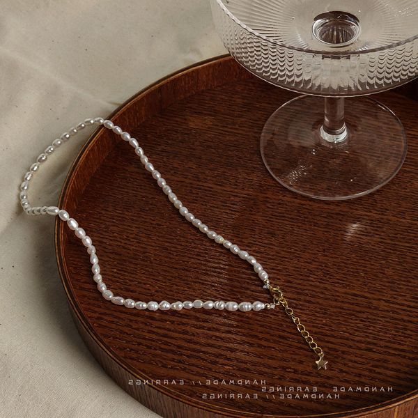 

hand made freshwater pearl @ 14k plated real gold suya japan and south korea simple necklace temperament clavicle chain live broadcast, Black