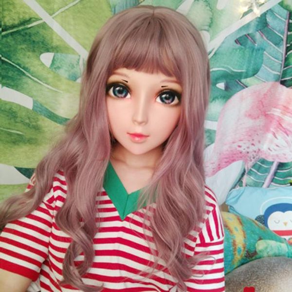 

party masks (ying-6)female sweet girl resin half head kigurumi bjd eyes crossdress cosplay japanese anime role lolita mask with and wig